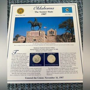 Oklahoma State Coin Quarter Stamps Card Historical Geographical Ltd Mint